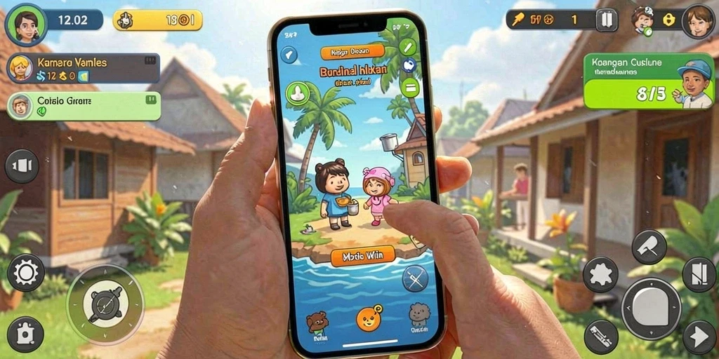 Tampilan utama permainan dengan karakter yang menarik.